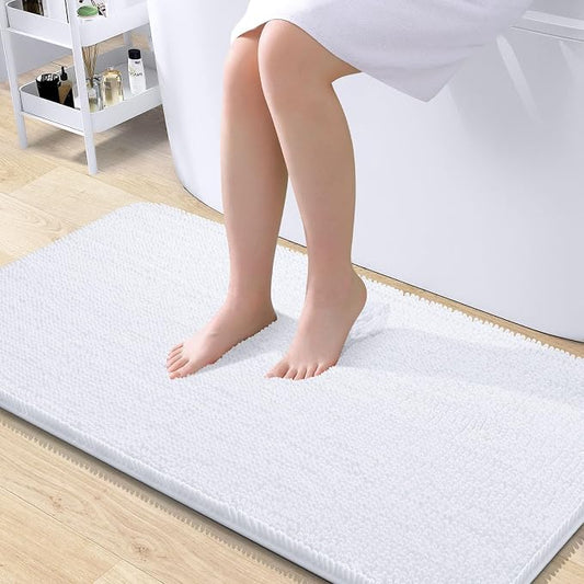 OLANLY Large Bathroom Rugs 40x24, Extra Soft Absorbent Chenille Bath Rugs, Rubber Backing Quick Dry, Machine Washable Bath Mats for Bathroom Floor, Tub and Shower, Home Decor Accessories, White