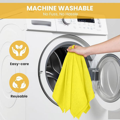SIFANGKE Microfiber Cleaning Cloth, 12 Pack Yellow Cleaning Rags for Housekeeping, Reusable Microfiber Towels for Car, Kitchen, Bathroom and Household Cleaning Supplies, 11.8"X11.8"