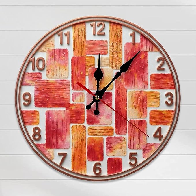 Wall Clock, Abstract Non Ticking Wall Clocks Battery Operated, Copper Wooden Wall Clocks for Kitchen, Living Room, Bedroom, Office, Bathroom Decorative 10 Inch