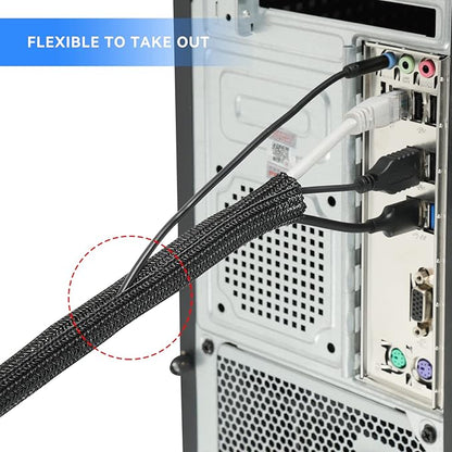 AGPTEK Cable Sleeve Cover, 25ft - 4/5 inch Desk Cord Organizer Cable Hider, Home Office Wire Management Computer TV Wire Loom Tubing, Pet Proof Cord Protector, from Cat Dog Chewing, Black