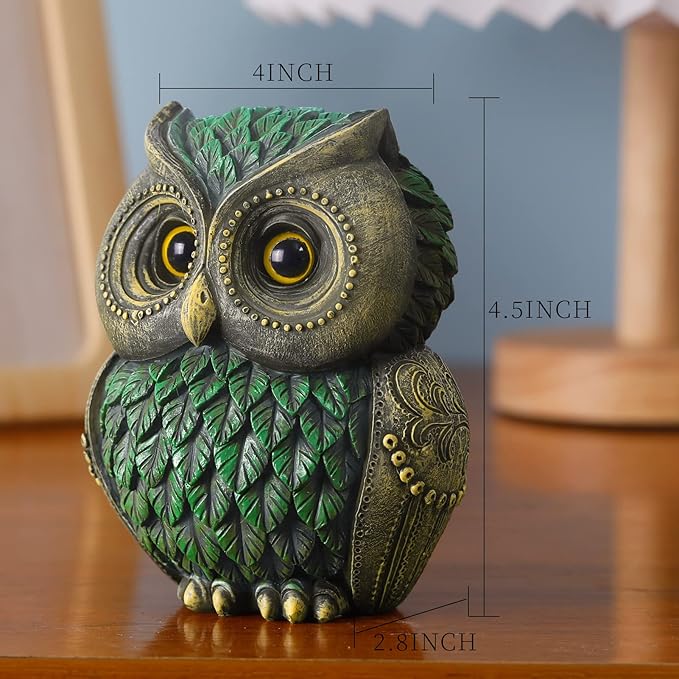 Artpaul Owl Decorations for Home Small Owl Decor Figurines Shelf Decor Home Office Living Room Decorations Birthday Gifts (Green)