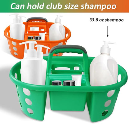 Large Shower Caddy Portable 2PC - Made in USA Plastic Jumbo Size Dorm Storage Candy Tote with Handle Shower Organizer for Bathroom, Pantry, Kitchen, College Dorm, Green/Orange