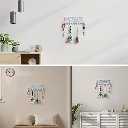 Key Holder Wall Mounted with Screws and Anchors, White Multifunctional Key Hanger with 10 Hooks, Entryway Front Door Kitchen Hallway Garage Office