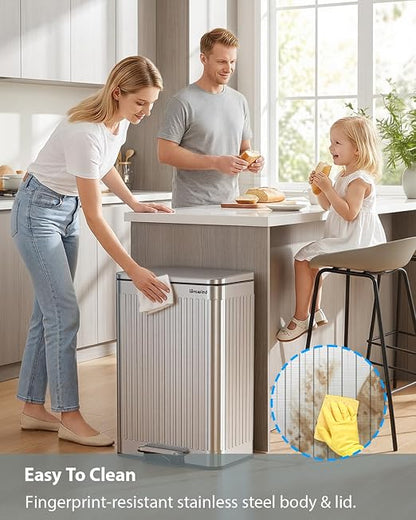 Lovewind Kitchen Trash Can, 18.5 Gallon / 70L Large Kitchen Garbage Can with Soft Close Lid – Pet Resistant, Removable Inner Bucket, Stainless Steel Trash Bin Perfect for Big Families, Silver