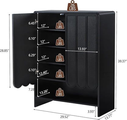 ORRD Shoe Storage Cabinet with Scalloped Doors, 5-Tier Wooden Shoe Cabinet with Adjustable Shelves, Shoes Rack Storage Organizer for Entryway, Hallway, Living Room, Black