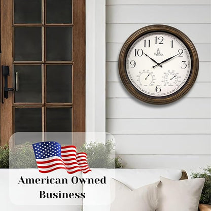 Outdoor Clocks for Patio Large Waterproof with Thermometer - 24 inch Indoor Outdoor Wall Clock with Temperature and Humidity Combo - Weatherproof, Accurate & Easy to Read for Pool, Garden & Home Decor
