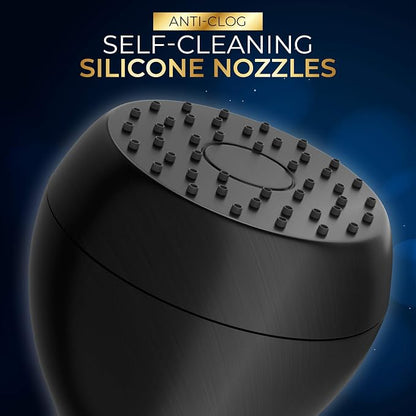 High Pressure Shower Head - Powerful Deluxe Bathroom Showerhead with Strong Spray Stream and Small Silicone Nozzles - Universal Fit Works with High and Low Water Flow Showers (Matte Black)-1.8 GPM