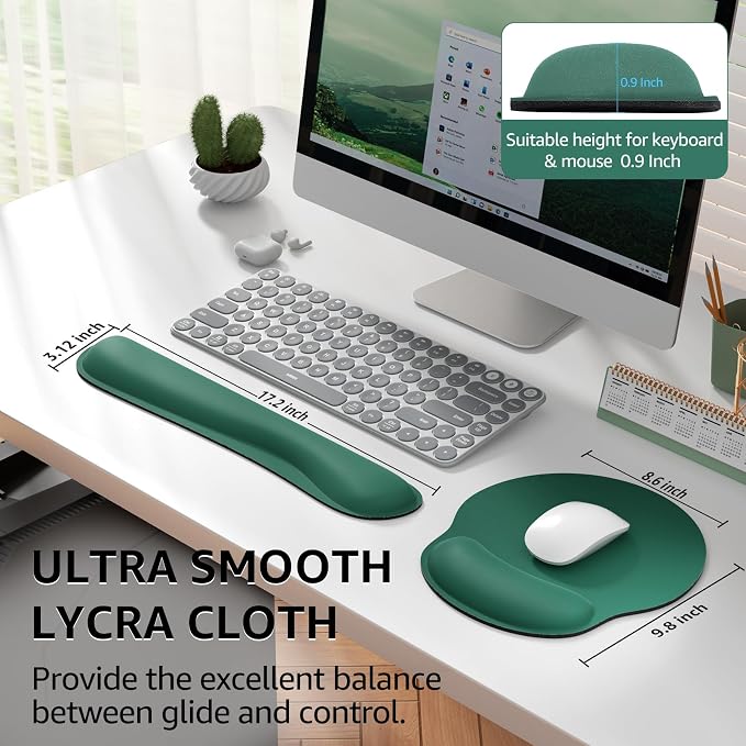 KTRIO Keyboard Wrist Rest & Mouse Pad with Wrist Rest Set, Forest Green | Memory Foam Wrist Support, Ergonomic Design, Non-Slip Base, Office and Home Use