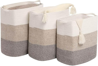 Tall Laundry Basket With Handles,Woven Cotton Rope Big Laundry Hamper Sorters,Versatile Storage for Dirty Clothes,Baby Toys,and Blankets in Bathroom, Nursery,and Living Room (Gradient Brown, 80L)