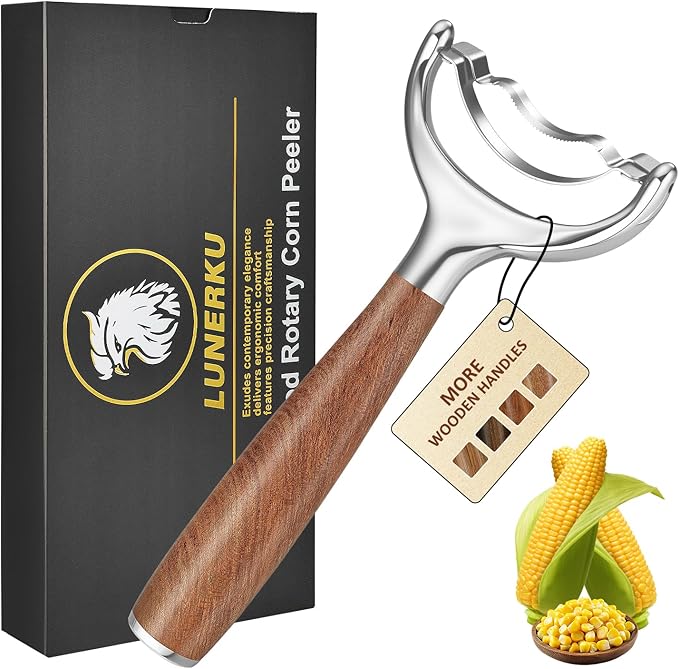 Stainless Steel Corn Peeler, Durable Corn on the Cob Stripper Tool with Solid Wood Good Grip Handle for Salad Polenta Pizza Popcorn Cooking Gifts for Woman Her Mom Birthday （Rosewood）