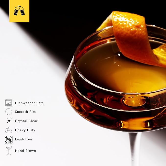 LEMONSODA Hand Blown/Nick And Nora Classic Martini Glasses Manhattan, Cosmopolitan, Espresso Martini, Lemon Drop, Dirty Martini - Inspired by 1930's - 50's Cocktail Culture - 6oz/10oz (Set of 4, 6oz)