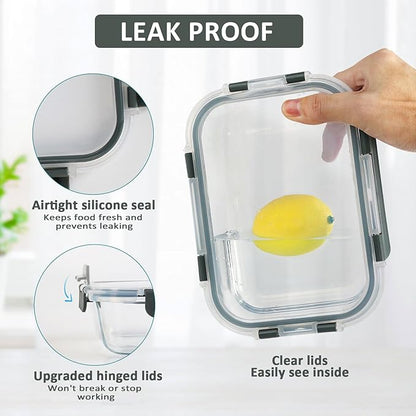 [10-Pack] Glass Meal Prep Containers with Lids, MCIRCO Food Storage Containers with Snap Locking Lids, Airtight Lunch Containers, Microwave, Oven, Freezer and Dishwasher