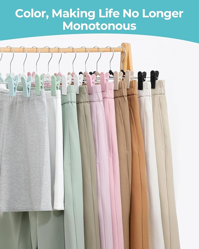 Pant Skirt Hangers with Clips 30 Pack - Space Saving Stackable Shorts Hangers with Clips - Non-Slip, Adjustable for Women, Kids, Men, Children, Blue