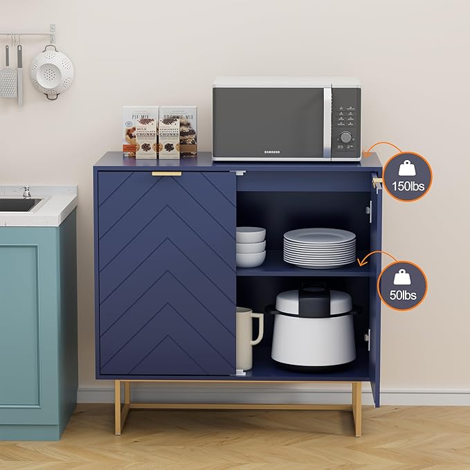 Scurrty Sideboard Cabinet, Buffet Cabinet with Storage Set of 2, Sideboard Storage Cabinet with Adjustable Shelf, Accent Cabinet for Living Room, Kitchen, Navy Blue, 4 Doors
