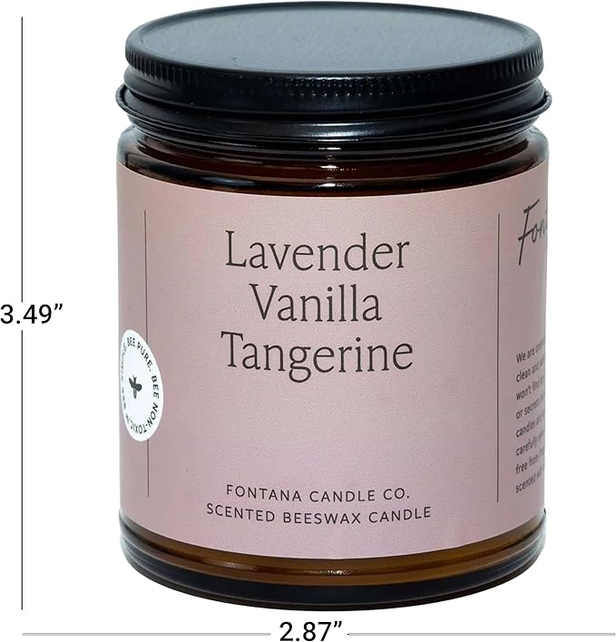 Fontana Candle Co Wood Wick Beeswax Jar Candles, Lavender Vanilla Tangerine - Made with Coconut Oil & Pure Essential Oils – Clean Burn, Long Lasting and Non-Toxic Candles for Home & Room Decor