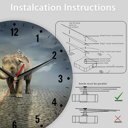 SPUNKER Wall Clock,Elephant Wall Clocks,African Animals Lantern Battery Operated Wall Clock Silent Non-Ticking Decorative for Home Kitchen Bathroom Living Room Bedroom Office 10 Inch