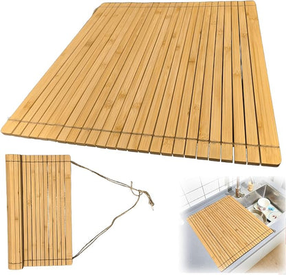Over Sink Drainer Rack, Bamboo Roll up Dish Drying Rack Multipurpose Dish Drainer Counter Space, Over The Sink Dish DryingRack for Draining Dish, Glass, Vegetables, Fruits