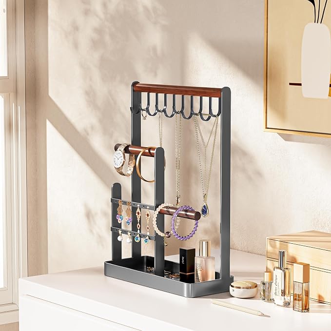 ProCase Cute Jewelry Stand, Aesthetic Jewelry Organizer for Dresser Vanity, Jewelry Holder Display for Necklaces Earrings, Gifts for Teen Girls Women, Bedroom Dorm Decor -Medium, Grey