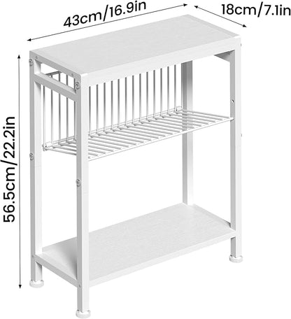 End Table for Small Space, 3-Tier Narrow Side Table with Magazine Holder,Small Nightstand, Skinny Snack Couch Table in Living Room, Bedroom Study and Balcony (White)