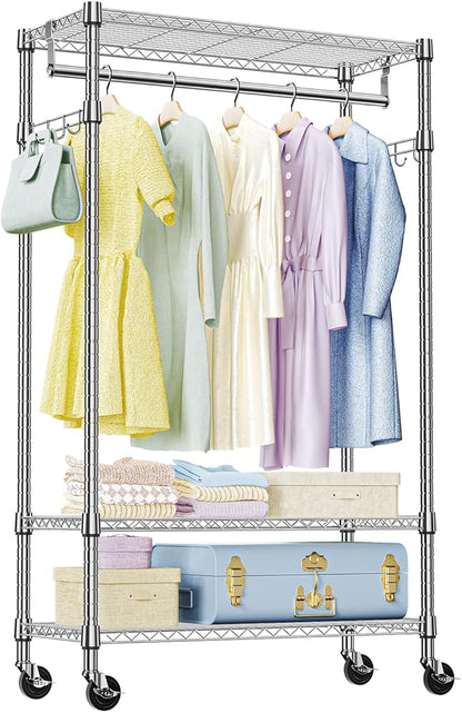 IZEUK Heavy Duty Rolling Garment Rack Wire Clothes Rack for Hanging Clothes (Chrome, 3 Tier with 2 Rod, 29.5" W x 15.7" D x 75" H)