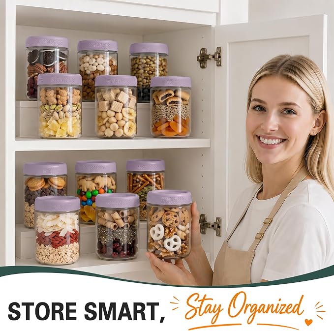 16 oz Overnight Oats Containers with Lids, 6 Pack Wide Mouth Mason Jar with Lid, Yogurt Containers with Lids for Kitchen, Glass Jars for Storage, Pudding, Chia, Prep, Snack, Sugar, (Purple)