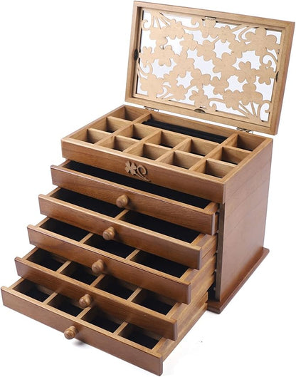 6-layer Jewelry Box Organizer, Lucky Four Leaf Clover Rustic Wooden Jewelry Boxes & Organizers,Jewelry Storage for Rings Earrings Necklaces Bracelets Christmas New Year Gift