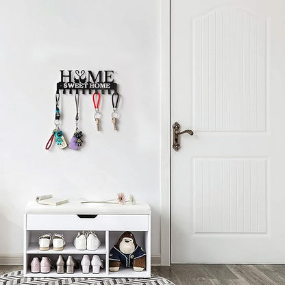 Key Holder Wall Mounted with Screws and Anchors, Black Multifunctional Key Hanger with 10 Hooks, Entryway Front Door Kitchen Hallway Garage Office