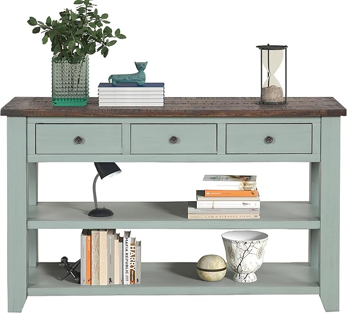 LKTART Solid Wood Console Table Sofa Table with Storage Drawers and Bottom Shelf Entryway Table for Entry Hallway Foyer Sofa Couch Table,Easy Assembled (48.8" Green)