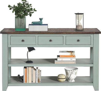 LKTART Solid Wood Console Table Sofa Table with Storage Drawers and Bottom Shelf Entryway Table for Entry Hallway Foyer Sofa Couch Table,Easy Assembled (48.8" Green)
