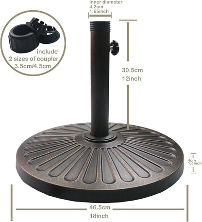 Sunnyglade 18" 30.2-lbs Heavy Duty Round Antiqued Umbrella Base for Patio, Outdoor - Bronze