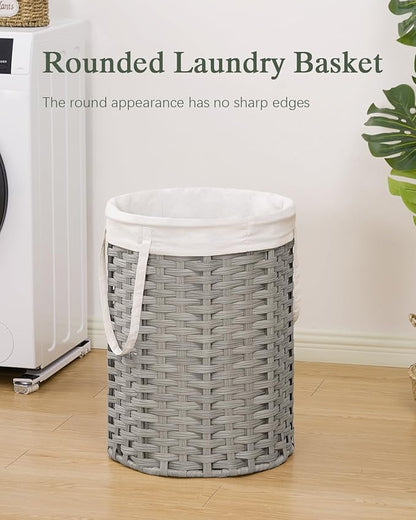 Laundry Hamper Laundry Basket Round 19.0 Gal (72 L) Handwoven Rattan Hamper, Large Wicker Laundry Hamper with Removable Laundry Bag Handles 2 Mesh Bags for Bathroom Living Room Gray (No Lid)