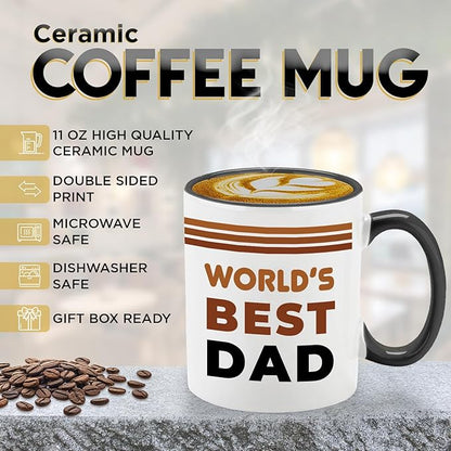 Veracco World's Best Dad Mug Gifts For Father Gift Funny Birthday Gifts for Men Birthday For Dad Men Husband Grandpa Friends Coworker Uncle (Black, 11oz)