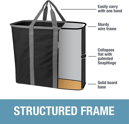 CleverMade Collapsible Laundry Caddy – Foldable Laundry Hamper & Tote, XXL 64L Pop-Up Laundry Basket with Handles, Space-Saving Laundry Organizer for Home, Dorm, Closet & Travel, 2 Pack - Denim Gray