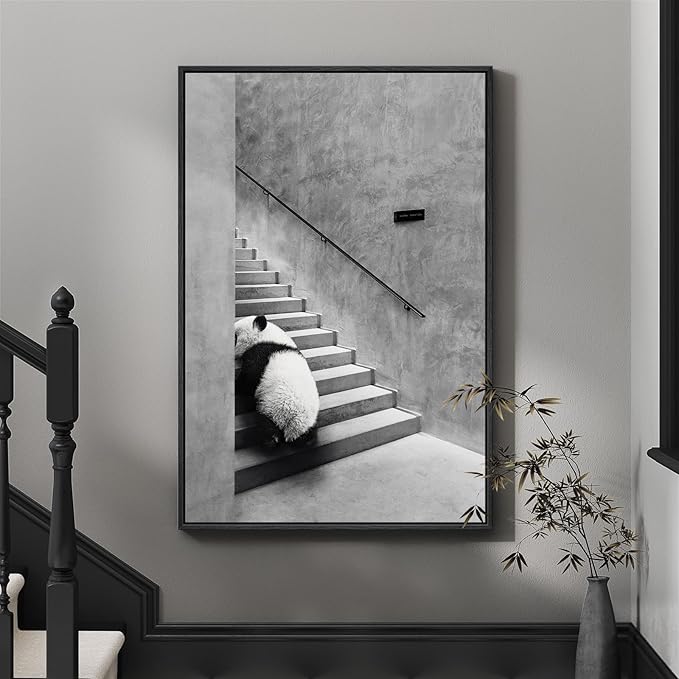 Framed Modern Black and White Wall Art, Modern Animal Panda Canvas Prints Paintings Artwork for Walls, Minimalist Panda Pictures for Living Room Bedroom Dining Room Lounge Office Wall Decor 24x36 In
