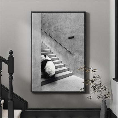 Framed Modern Black and White Wall Art, Modern Animal Panda Canvas Prints Paintings Artwork for Walls, Minimalist Panda Pictures for Living Room Bedroom Dining Room Lounge Office Wall Decor 24x36 In