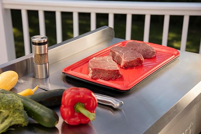 Cuisinart Grilling Prep & Serve Trays, 17x10.5 inch BBQ Tray Safe for Food Handling, 2 Dishwasher Safe Nesting Trays Black & Red, Perfect Grilling Accessories for Cooked & Raw Meat, Fits 6 Burgers