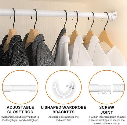 Closet Rod, Closet Rods for Hanging Clothes, 17 to 37 inch Adjustable Closet Hanging Rod, Heavy Duty Clothes Rod Clothing Bar, Closet Poles for Hanging Clothes for Wardrobes, Shower Curtain