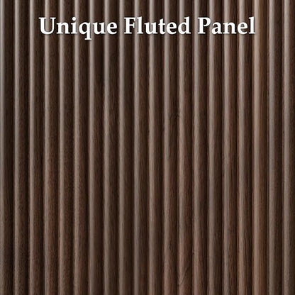 Fluted Shoe Cabinet with Sliding Door, 6-Tier Large Hidden Storage Organizer Modern Shoe Rack with Adjustable Shelves, Mid Century Freestanding Wooden Shoe Storage Cabinet for Entryway,Walnut