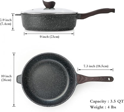 Kordisen Nonstick Deep Frying Pan with Lid, 10 Inch Non Stick Skillet, Saute Pan for Cooking, Healthy Induction Cookware, PFOA Free