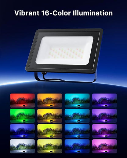 2 Pack 50W Led Flood Lights 500W Equi Color Changing with Remote Waterproof 16 Multicolor RGB Lamp Indoor or Outdoor Up Lighting for Garden Decoration, House Wall, Yard Plants, Holiday Ambiance Decor