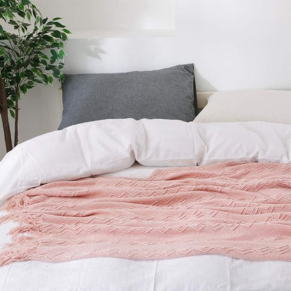 BOURINA Pink Throw Blanket 60x80 Inches Throw Textured Solid Soft Sofa Throw Couch Knitted Decorative Blanket