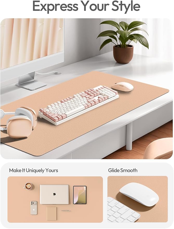 YSAGi Leather Desk Protector, Office Mat, Large Mouse Mat, Non-Slip PU Leather Blotter, Laptop Desk Mat, Waterproof Writing Pad for Office and Home(Latte, 63" x 17.2")