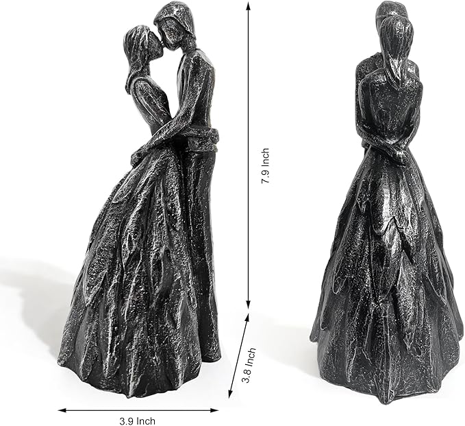 Wedding Anniversary Engagement Gifts for Couples, Room Decor Love Figurines, Black Resin Couple Embracing Sculpture, Aesthetic Statue Knick Knacks for Bedroom, Living Room, Desk, Coffee Table