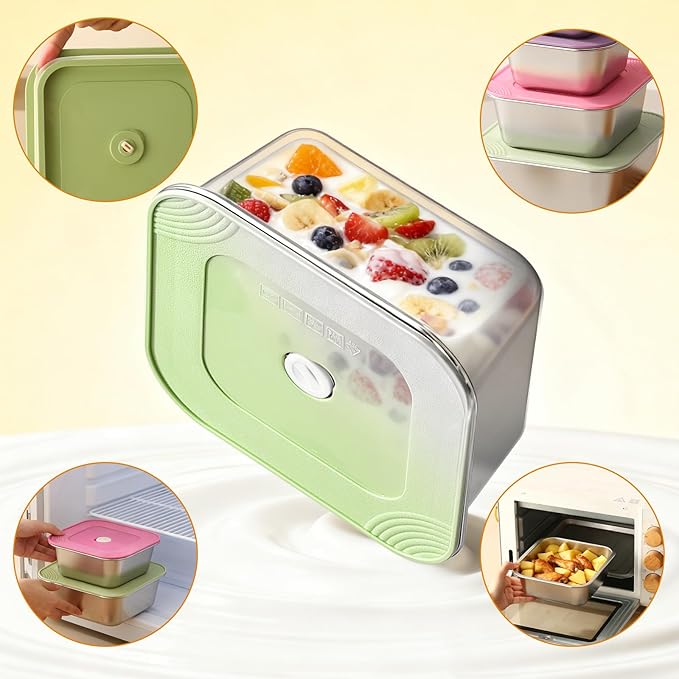 4-Piece Stainless Steel Lunch Box with Lids Set, Stackable Metal Food Storage Containers, Leakproof Lunch Containers, Dishwasher Safe Bento Box, Snack Containers (Size 4.5", 5.5", 6.3", 7")