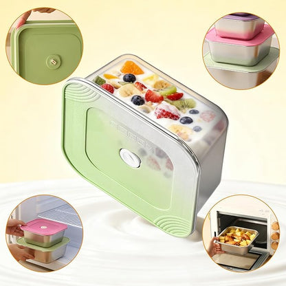 4-Piece Stainless Steel Lunch Box with Lids Set, Stackable Metal Food Storage Containers, Leakproof Lunch Containers, Dishwasher Safe Bento Box, Snack Containers (Size 4.5", 5.5", 6.3", 7")