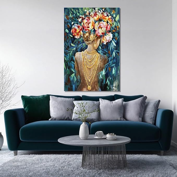 Blue Modern Wall Art, Colorful Flower Wall Decor, Posters for Room, Framed Wall Art for Living Room, Office, and Dining Room, 24" x 36"