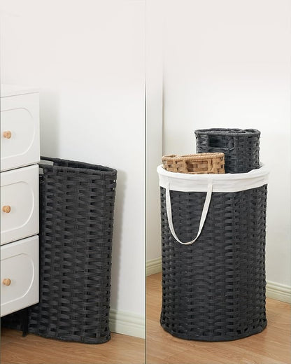 Laundry Basket Round Rattan Laundry Hamper 29.1 Gal(110 L) Handwoven Large Wicker Basket with Handles, Wicker Hamper with Removable Bags and 2 Mesh Bags for Bathroom Living Room Black(No Lid)