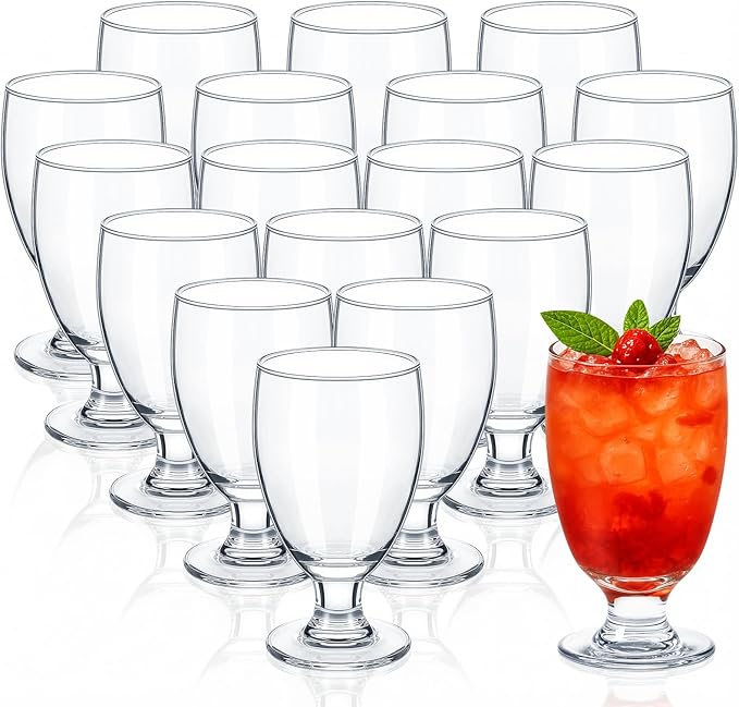 Patelai Set of 18 Clear Glasses 10.5 oz Water Goblet Glass Stemmed Water Glasses for Juice Wine Beer Tea Milk Cold Beverages Drinks Dishwasher Safe
