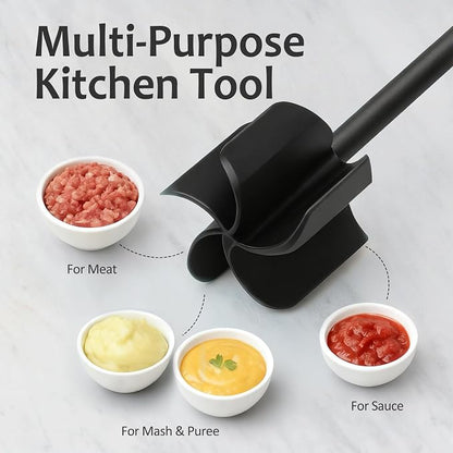 Ourokhome Meat Chopper and Potato Masher, Heat Resistant Nylon Ground Beef Smasher for Hamburger, 5 Curved Blades Nonstick Safe Mixer & Stirrer, Practical Kitchen Gadgets, Navy.
