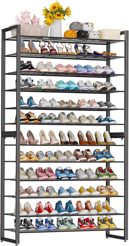Simple Trending 12 Tier Shoe Rack Holds 60 Pairs, Sturdy Tall Shoe Organizer, Heavy Duty Large Metal Stackable Shoe Shelf for Entryway, Closet, Bedroom, Black